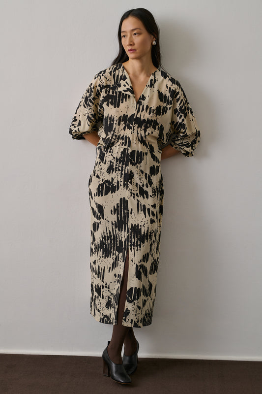 Robe Francine - Jaune Pâle/Noir - Soie - Femme