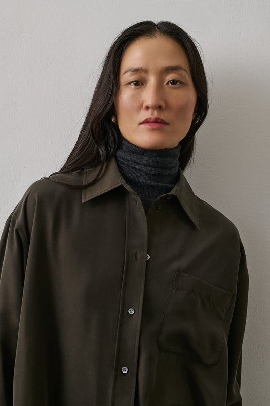 Robe Flora - Kaki Foncé - Soie - Femme