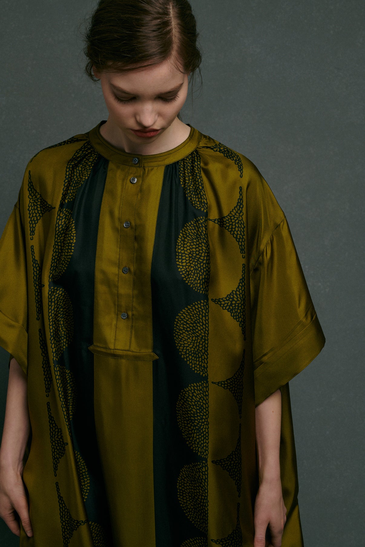 Robe Athena - Kaki/Noir - Soie - Femme vue 4