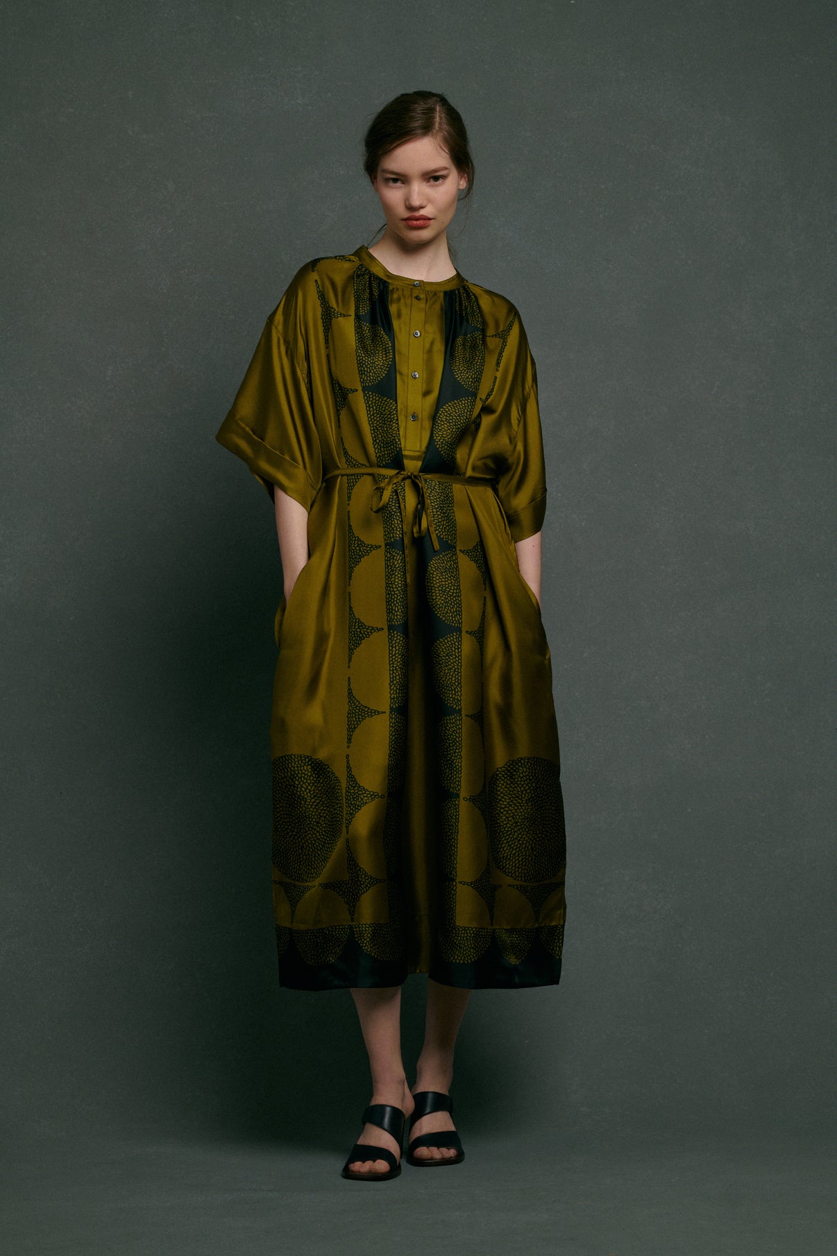 Robe Athena - Kaki/Noir - Soie - Femme vue 6