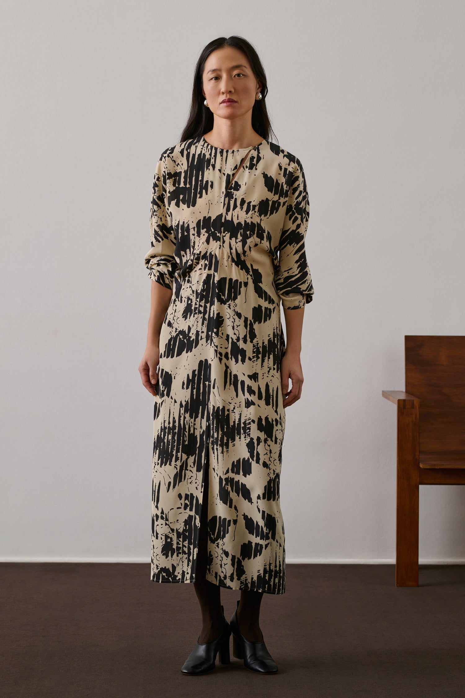 Robe Francine - Jaune Pâle/Noir - Soie - Femme