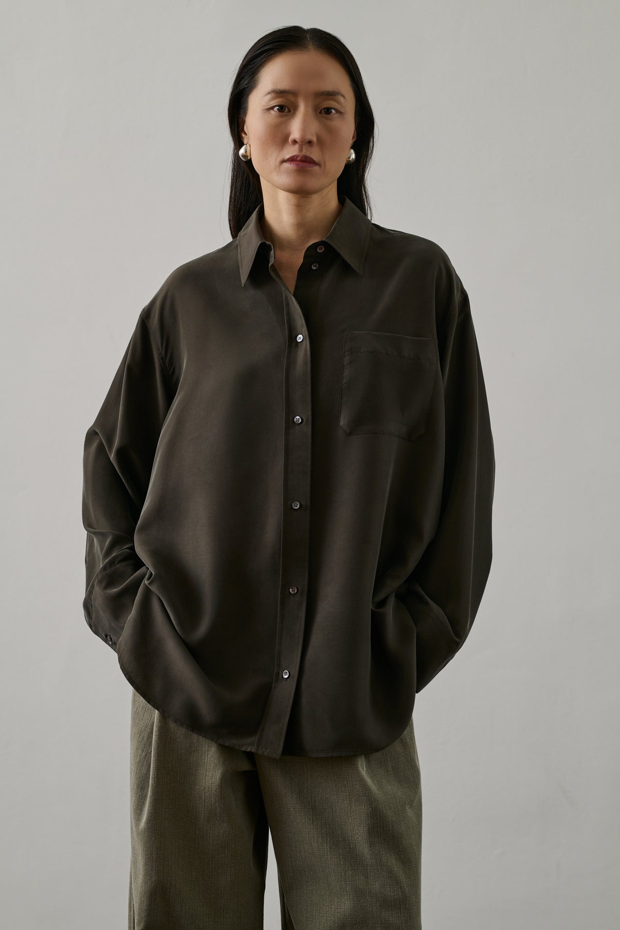 Chemise Francesca - Kaki Foncé - Soie - Femme vue 2